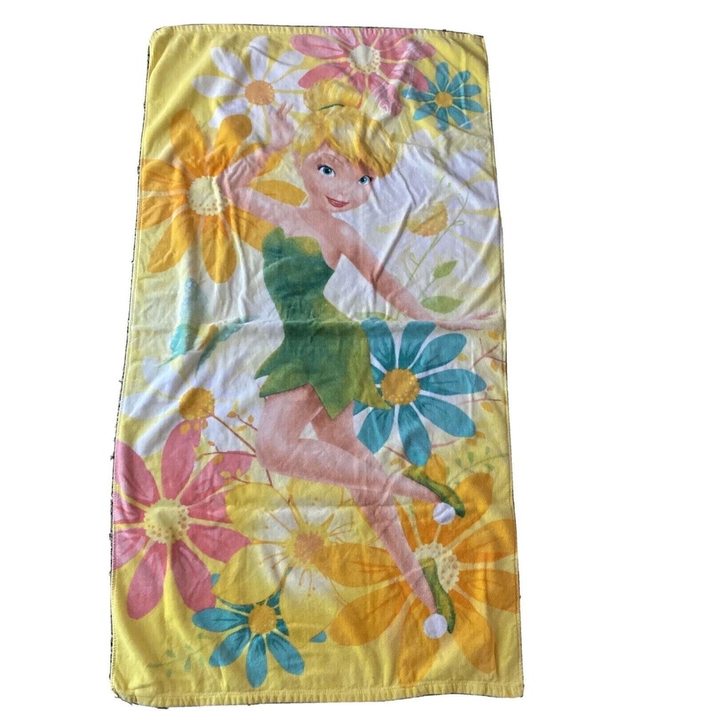 Disney Beach Towel Yellow Tinker Bell Floral Daisy Peter Pan Fairy Disney Store